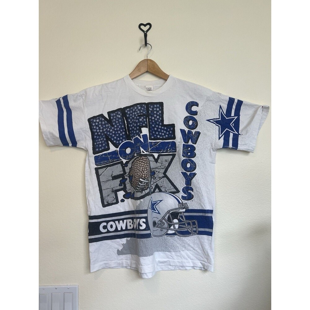 Vtg 1996 NFL On Fox Dallas Cowboys‎ All Over Print Shirt Sz XL NFL Single Stitch
